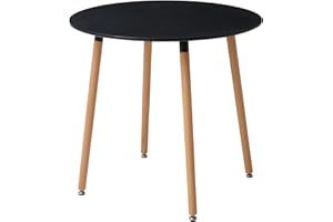 GrandCA HOME Mesa de Comedor Redonda Mesa de Cocina con Patas de Madera Maciza, Escritorio de Empalme de MDF, para Comedor, Sala de Estar, Negro