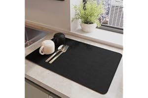 YQBFTC Tappetino Scolapiatti Assorbente 40×30 cm, Super Assorbente da Lavello, Asciugatura Rapida, Antiscivolo per Macchina Caffè e Cucina - Nero