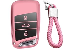 M.JVisun Suave Llave del Coche TPU Silicona Funda Protectora Para Volkswagen Arteon Atlas Golf Alltrack Jetta Passat Para Tiguan Para Skoda Kodiaq Superb A7 - Brillante Rosa - Trenzado Llavero