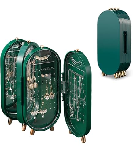 Range Boucles D'oreilles Portable - Format Livre En Cuir Vert - Jusqu'à 42 Paires - Pour Voyage Et Rangement Quotidien
