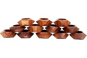 Ajuny Servilleteros De Madera Juego De 12 Hechos A Mano 1,5 Pulgadas Decorativos De Diseño Corte de Diamante para Mesa Comedor Cocina Y Decoración del Hogar