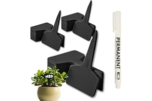 CULTIVEA® - 120 Étiquettes Jardin à Planter en Plastique + Marqueur | Étiquettes Potager Extérieur Waterproof | Forme T à Piquer | Accessoire Jardin pour Plantes, Semis, Fromage