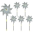 Yaclonq 6 Pack Reflective Bird Repellent Windmill, Reflective Birds Deterrent, Repellent Windmills Scare Birds, Protect Garden Crop Fruit Flower,Reflective Pinwheels With Stakes