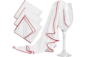 VEVOQIM 3 Stück Groß Mikrofaser Poliertuch für Glas,60 x 42cm Glaspoliertücher Spiegeltuch,Putztücher Streifenfrei Fusselfrei Poliertücher Hochglanzoberflächen,Weiß Weingläser Tücher Mit Rotem Rand
