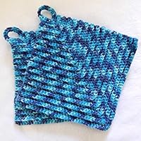 dicke klassische gehäkelte Topflappen, Shabby Style, Baumwollgarn, Vintage, Blautöne