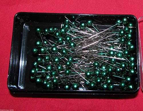 144 Dressmaking Craft Pearl Headed Pins- Green