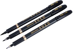 Stylo de Calligraphie Chinoise - Delaman Kit de 3 pcs Stylo-feutre avec Pointe Souple Encre Noire pour Signature Peinture Esquisse