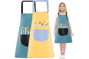 WAIMXDAO 2 Ajustable Delantal Infantil,Niños Artista Delantales,Niños Delantales con Bolsillo,Delantales Infantiles Impermeables para Pintura Artística,Cocinar,Hornear