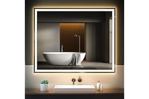 KWW 80 x 100 cm LED Vanity Mirror, Luci Dimmerabili Anti-Nebbia, Facile da Installare, Specchio di Trucco Montato a Parete Orizzontale/Verticale con Smart Touch Button
