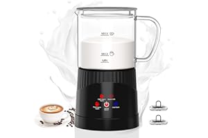 OMISOON Espumador de leche eléctrico 4 en 1 de 400 ml, espumador de leche automático de inducción de 500 W, apagado automático, para espuma de leche fría y caliente, latte macchiato, capuchino, negro