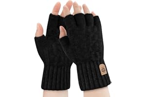 ARFNKIM Fingerless Gloves Men and Women Winter Touchscreen Warm Resilient Knitted Half Finger Gloves for Running Skiing Driving Cycling