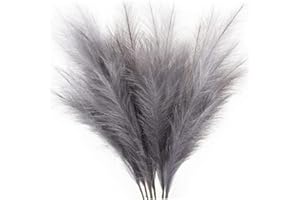 CUCUFA 6PCS Faux Pampas Grass Large Grey Reed Pampas Grass Decor Artificial Fluffy Pampas Grass for Room Decor 45cm Dark Grey
