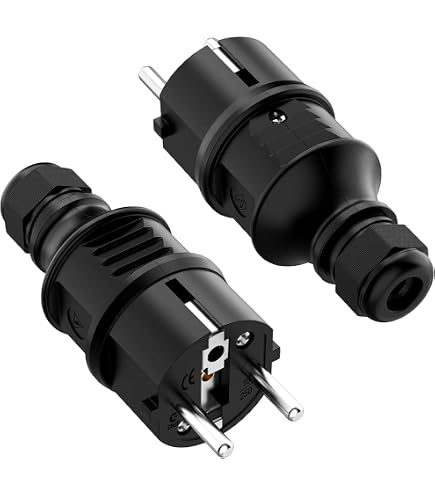Debflex Stecker Doppelt Wasserdicht – 2P+T 16A, Schwarz, Mit Klappdeckel (IP44)