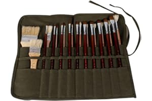 ZCHUI Sac de pinceau, étui pour pinceaux à huile en toile, sac de rangement pour stylo de dessin d'artiste, pochette de pinceau de papeterie, 22 emplacements, vert armée