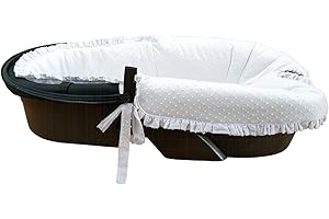 Nenel Cubre capazo o Funda CABECERA Recortada para capazo y Paredes Acolchadas + sábana Bajera - Plumeti (Blanco)