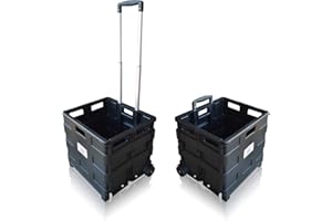 Pack and Go Folding Shopping Trolley, With Wheels, Capacity 40kg, Good for Shopping, Camping, Fishing, Festival, Cart, Trolley, Optional Lid (Black Trolley) – Sun Leisure®