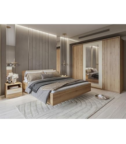 Chambre Complete Adulte Dream : Lit 140x190/200 Cm + 2 Chevets Commode   Decor Blanc Et Chene   Parisot