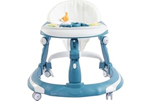 Fugualin 3 in 1 Baby Walker, Baby Walkers for Boys and Girls with Removable Footrest, Feeding Tray, Rocking Function & Music Tray(Without Battery), Foldable Activity Walker for Baby 6-18 Months (Blue)