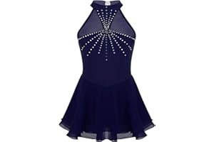 Alvivi Eiskunstlauf Kleid Mädchen Ballettkleid mit Strass Rollschuhkleid Wettbewerb Gymnastik Tanzkleid Gymnastik Turnanzug