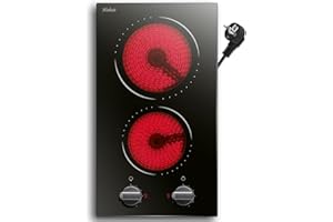 Hobsir Autarkes Glaskeramikkochfeld 2 Platten 30 cm, Elektroherd Eingebautes 2-Zonen-Keramikkochfeld mit Elektronischer Drehknopfsteuerung, 3000W