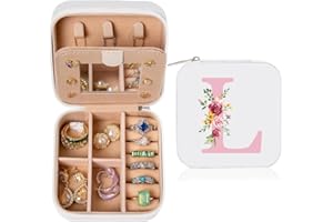 hamatata Kleine Schmuckkästchen für Damen, Tragbarer Reise Schmuckbox, PU Leder Mini Schmuckaufbewahrung für Ohrringe, Ringe, Halsketten, Hochzeit Geburtstag Geschenk für Frauen Mädchen, weiß(L)