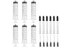 AGEMORE Confezione da 6 siringhe da 60 ml, con aghi smussati 16G x 1” e tappi per la conservazione (adattatore Luer)