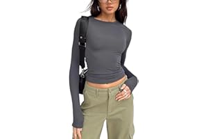 SPRINGCMY Y2k T-shirt basique à manches courtes et col rond pour femme ajusté style baby tee