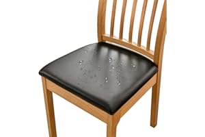Bestenrose Dining Chair Covers for Set of 4 Waterproof Seat Slipcover PU leather Seat Covers for Dining Room kitchen Chairs Removable Chair Seat Cushion Cover with Fixing Buckle
