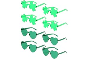 Aviski St Patricks Day Party Glasses, Irish Green Shamrock Heart Shape Rimless Frameless Irish Eyeglasses, Saint Paddy Day Accesorries (4 Shamrocks + 4 Hearts)