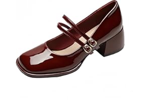 FQLGJMY Plateforme en Cuir breveté pour Femmes Mary Janes Robe Pompes Gothique Chaussures à Talons Gros Bas Douce Lolita fermée Orteil Cheville Bracelet réglable