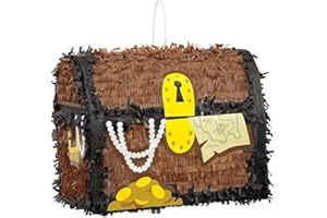 UNIQUE Pignatta 3D a forma di forziere dei pirati (29 cm x 26 cm), splendido design marrone e nero, perfetta per feste ed eventi, 1 pezzo