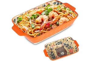 Yuragim Pirofila piccola in ceramica, rettangolare, con manici, per lasagne, 1 persona, in gres porcellanato, per casseruole o tiramisù, 22,5 x 12,5 x 5 cm, 550 ml (orso)