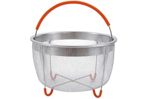 BASHLEY 6QT Cestello Vapore,Cestello Verdura,Cestelli Per Cottura,Acciaio INOX Con Manico Per Instant Pot Accessories,Fits Most A Pressione Pot - Verdure A Vapore, Uova - Nero (Arancione, 6QT)
