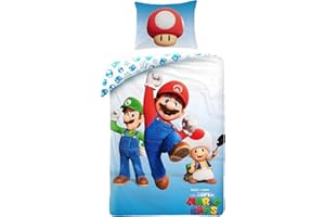 HALANTEX Super Mario Luigi Toad - Housse de Couette réversible 140 x 200 cm et taie d'oreiller 70 x 90 cm – Multicolore – 100% Polyester