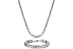 LOCCY Königskette Silber Herren Edelstahl, 4/5/6/7/8 mm Königskette Halskette aus Edelstahl Armband Set, Edelstahl Halskette für Herren, Länge 51/56/61/66/71 cm