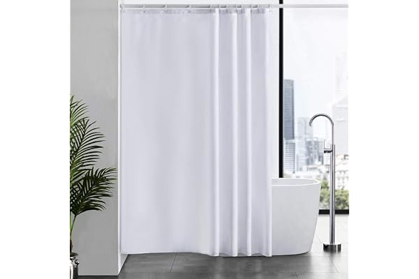 Furlinic Duschridå Textil Anti Mögel Vattentät Tvättbar Badridå Tillverkad av polyestertyg Vit 180x210cm Med 12 Dduschdraperi