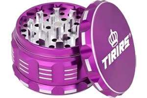 TIRIRS 2.5 Inches 4 Pieces Premium Herb Grinder - Aluminium Large Spice Grinder with Pollen Catcher, Comes with Pollen Scraper and Cleaning Brush, Purple