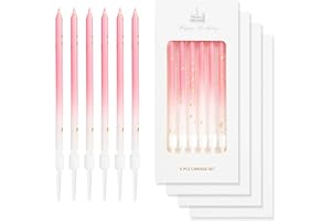 mciskin Birthday Candles Set - Colorful Party Candles, 24 Pcs for Cake, Pink Gold Decorations, Long Thin Cupcake Candles for Girls Women Birthday & Wedding