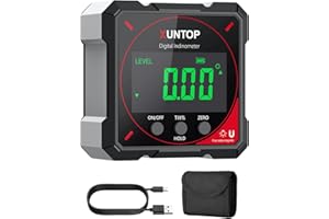 XUNTOP Inclinometro Digital Transportador Digital con Pantalla LCD, Interfaz Tipo-C Buscador de Ángulo IP54 Impermeable con Imanes en cuatro Lados para Carpintería, Construcción, Decoración, Bricolaje