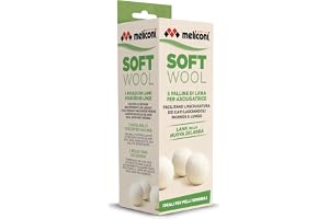 Meliconi Soft Wool-Palline torktumlare, underlätta torkning av plagg och lämnar dem Mjuka. 100% Nya Zeelands naturliga ull. 3 st, Vit, Ø ca 7 cm