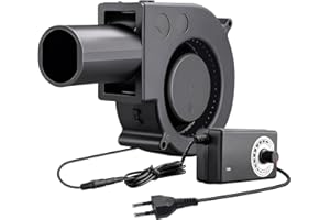 Colexy Ventilador de Turbina 12V, Ventilador Ajustable con Controlador de Velocidad y Salida de Aire, para Chimeneas, Picnics, Camping, Barbacoas, Refrigeración y Ventilación