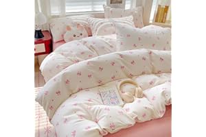Covebett Bettwäsche 135x200 Mädchen Weiß mit Rosa Schleifen Kinder Bettbezug 2teilig Aesthetic Rosa Schleifenmuster Kawaii Weich Microfaser Deckenbezug mit Reißverschluss und Kissenbezug 80x80cm
