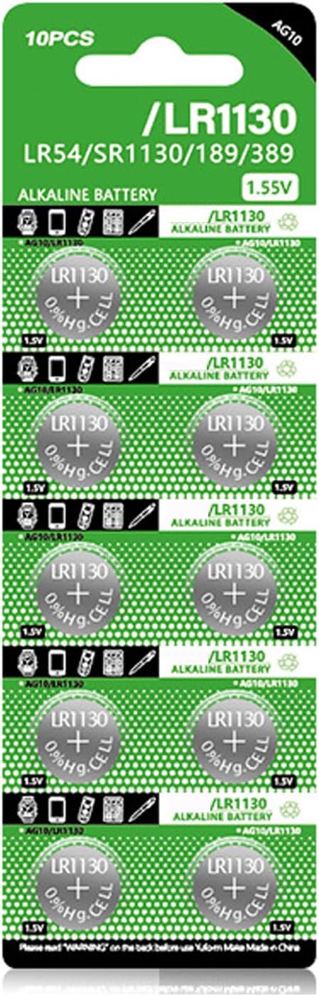 Pilas de botón AG10 LR1130 de 1,5 V de alta capacidad para relojes, juguetes y pequeños electrónicos, 10 unidades