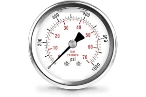 2-1/2 tums manometer, hölje i rostfritt stål, vätskefylld, bakre montering 1000 PSI