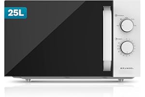 GRUNKEL Microondas sin Grill básico de 25 Litros, 850w de potencia Sencillo, temporizador 30min. 5 potencias y descongelación. Fácil de usar