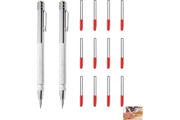2 st magnet volfram karbid spårpenna, 12 reservspetsar, spårspets för keramiskt glas, trä, halkfri precisionsmarkeringsverktygsnål för hantverk, gör-det-själv