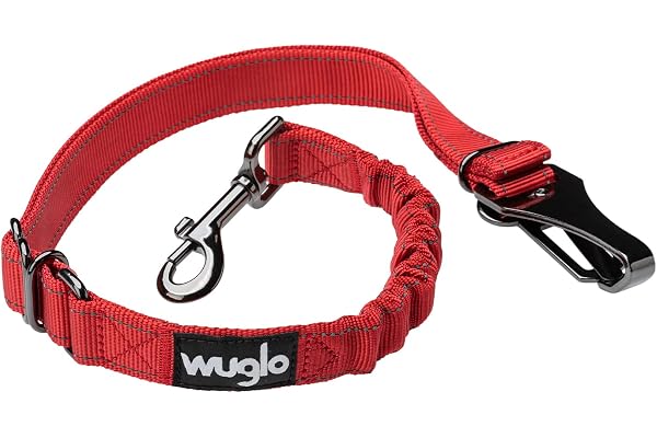 Wuglo Ceinture de Sécurité pour Chien de 30 à 95 cm - Harnais de Voiture Siège Auto Enfant - Système Verrouillage Boucle - Laisse Chien Voiture Universelle Ajustable (Rouge)