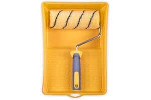 HARDY WORKING TOOLS Zestaw malarski, rolka malarska, wanna z farbą i wałkiem malarskim z poliestru, wysokość runa 13 mm, długość 18 cm, średnica 48 mm, żółto-czarno-szary, A0180-522000