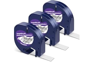 HOME COLORTLY Lot de 3 rubans d'étiquettes compatibles avec DYMO Letratag 12 mm x 4 m - Étiquettes en plastique transparent pour LT-100H XR 100T - Noir sur transparent