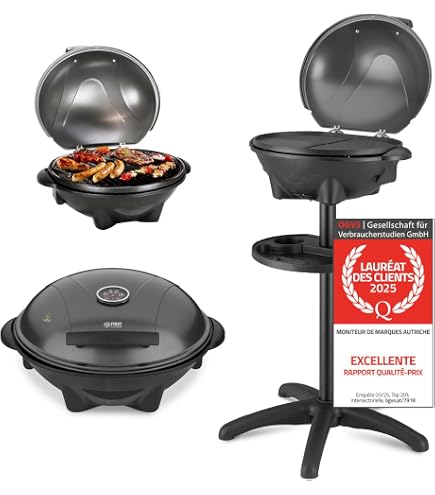 Barbecue électrique ProfiCook 2400W - Sans Fumée, Pour Intérieur Et Extérieur - Grille Double Face - Avec Affichage Température - 7